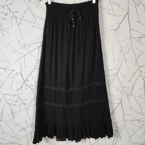 Streetwear Society Black Chiffon Overlay Flowy Peplum Maxi Skirt